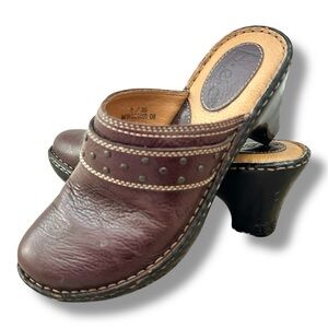 BOC Brown Pebbled Leather Studded Clog Heeled Mules Women’s Size 8 Boho Comfort